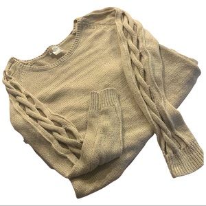 VENUS Tan Knit Sweater with Keyhole Sleeves - M